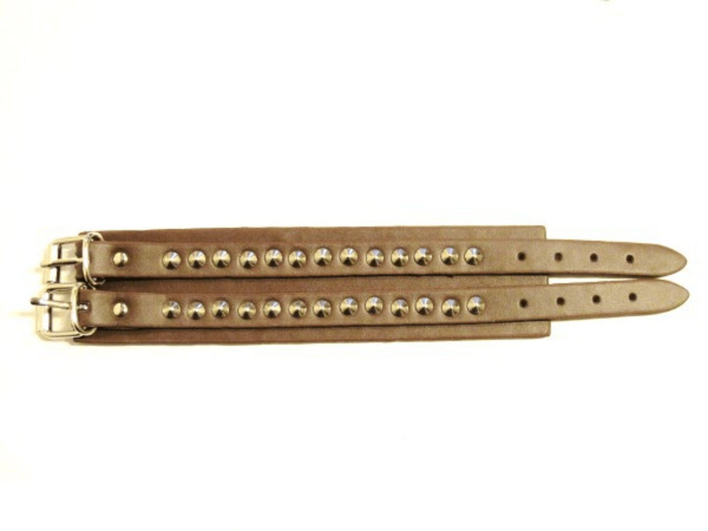 Brun läderarmband med runda nitar - 2 rad