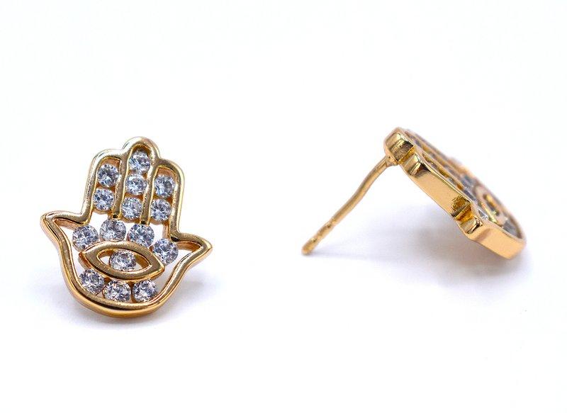 Hand of Fatima earrings with white stones