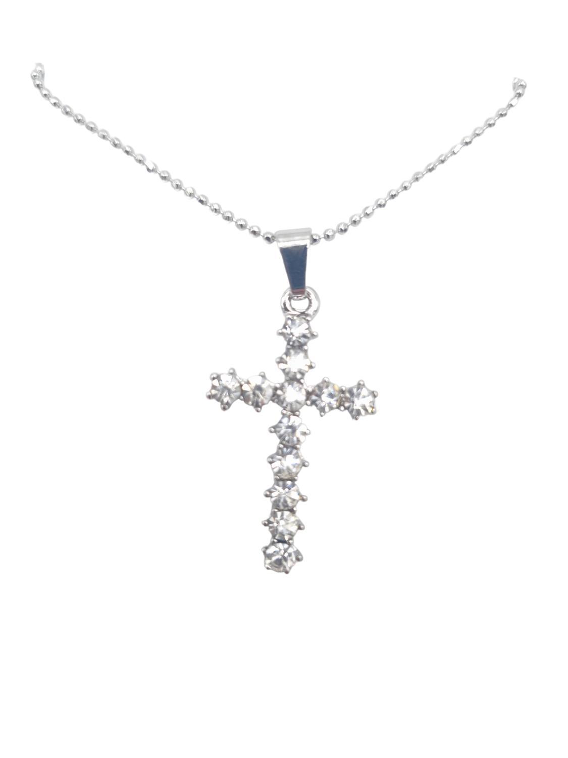 Kors halsband silverfärgad med vita kristaller
