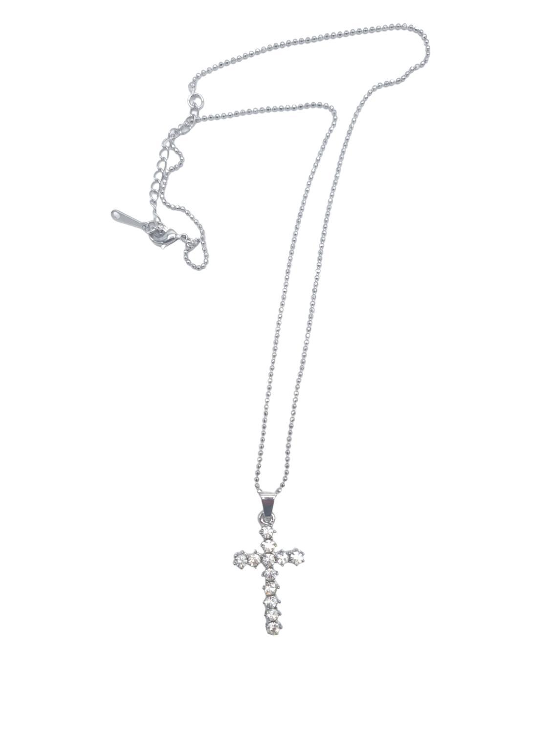 Kors halsband silverfärgad med vita kristaller