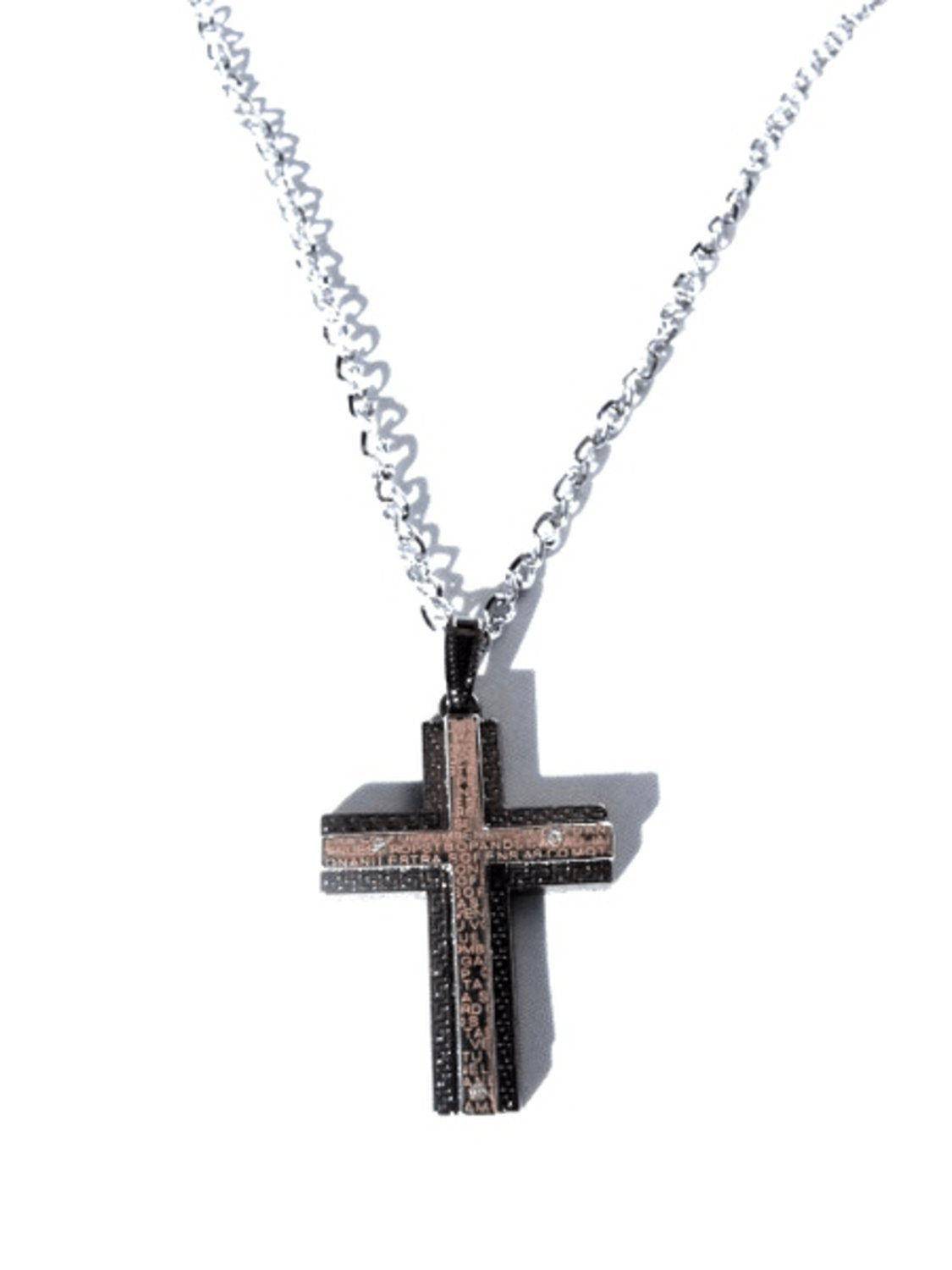 Kors halsband silver med text och vita kristal