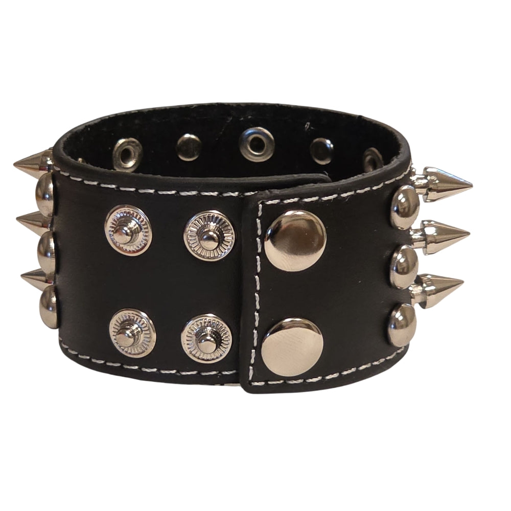 Läderarmband med Spikar och Runda Nitar – Svart