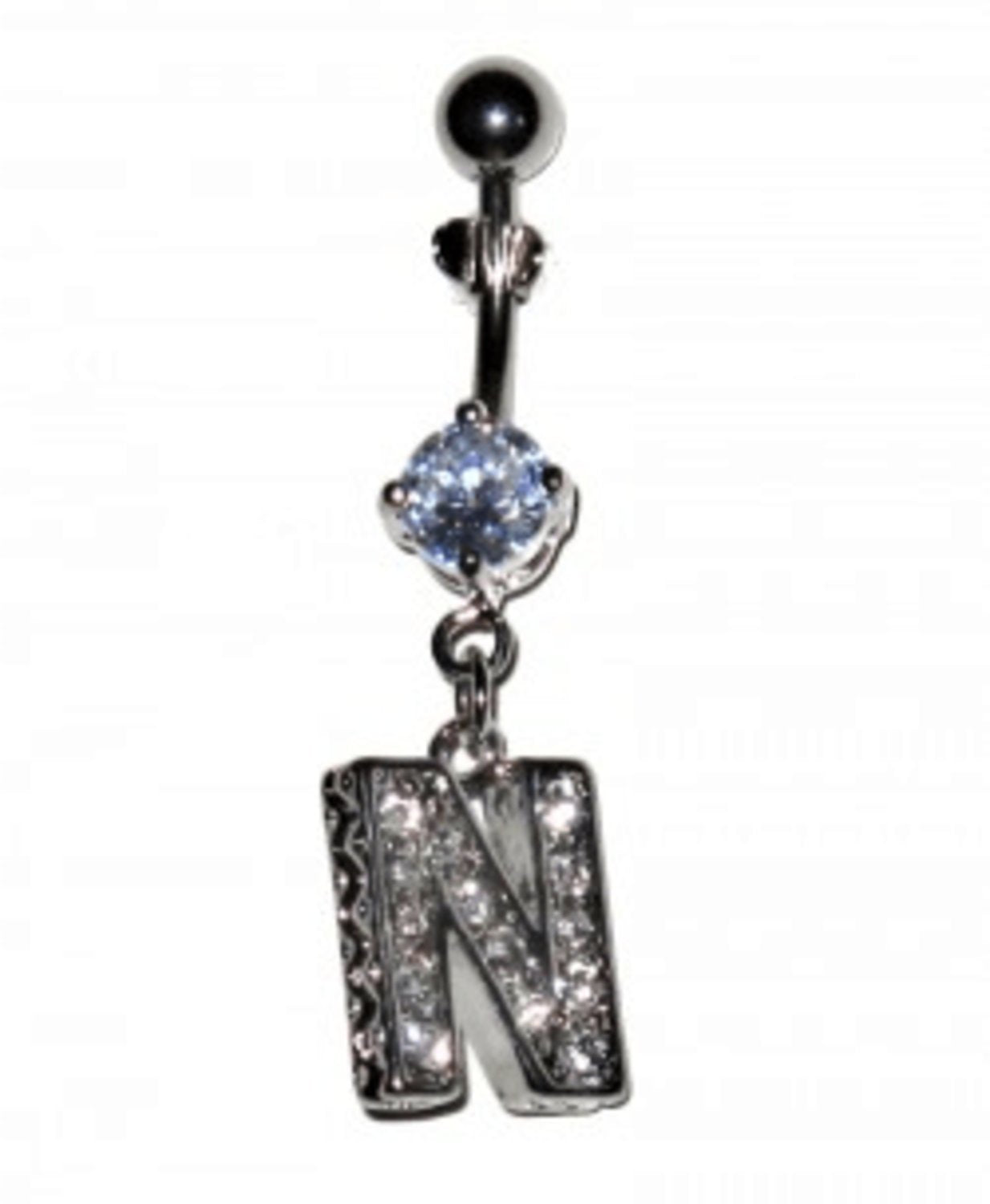 Navel Piercing with white crystals - the letter N