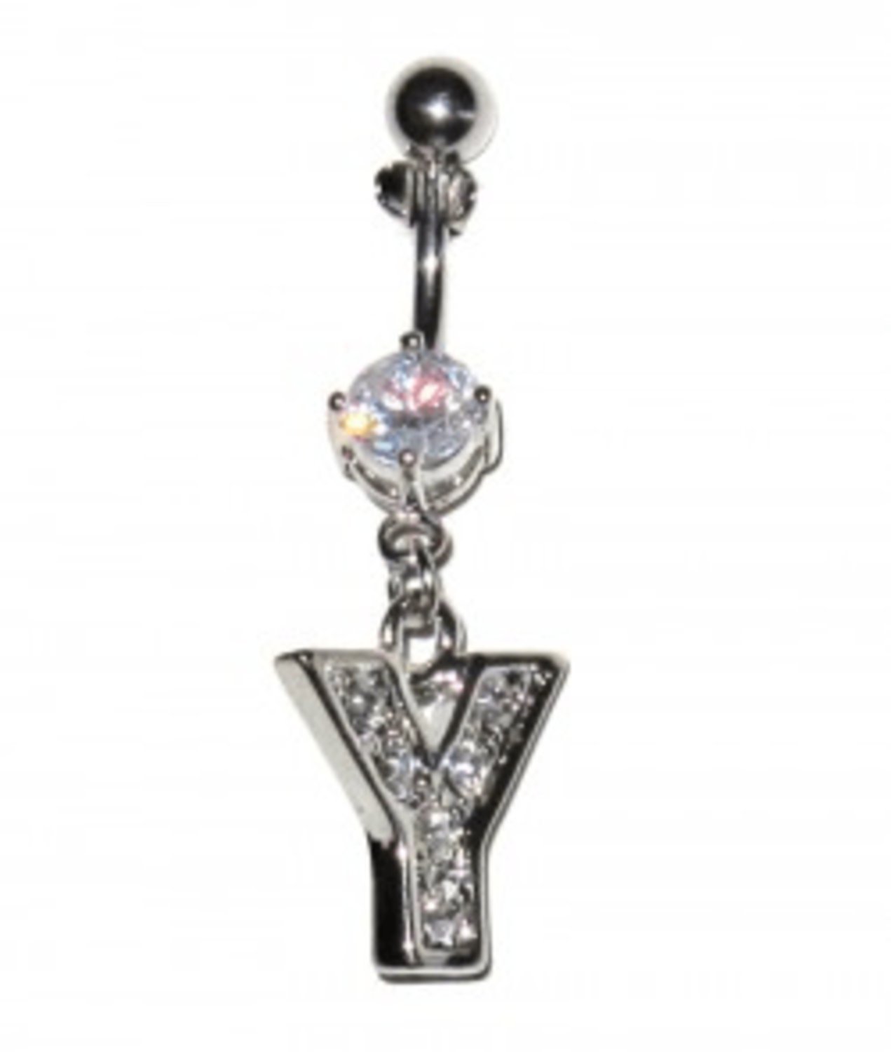 Navel Piercing with white crystals - the letter Y