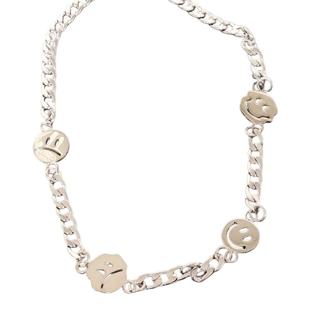 Silverfärgad kedjehalsband Smiley