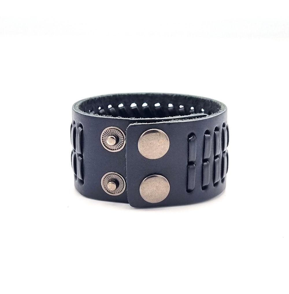 Svart Flätat läderarmband
