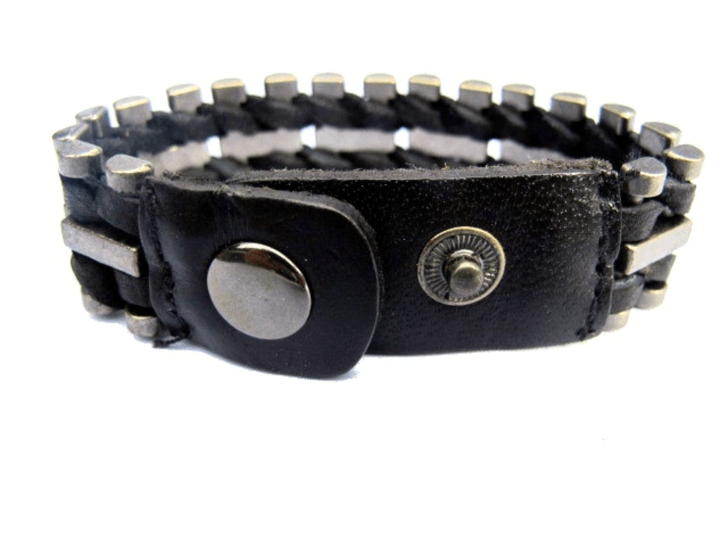 Svart läderarmband med stål