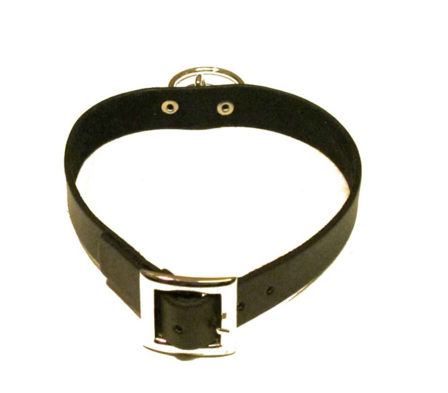 Svart läderhalsband med två ringar