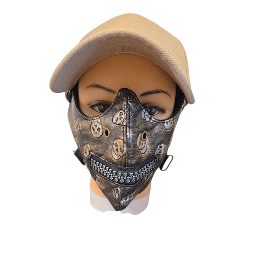 Ansiktsmask i konstläder med döskallemönster & dekorativ dragkedja