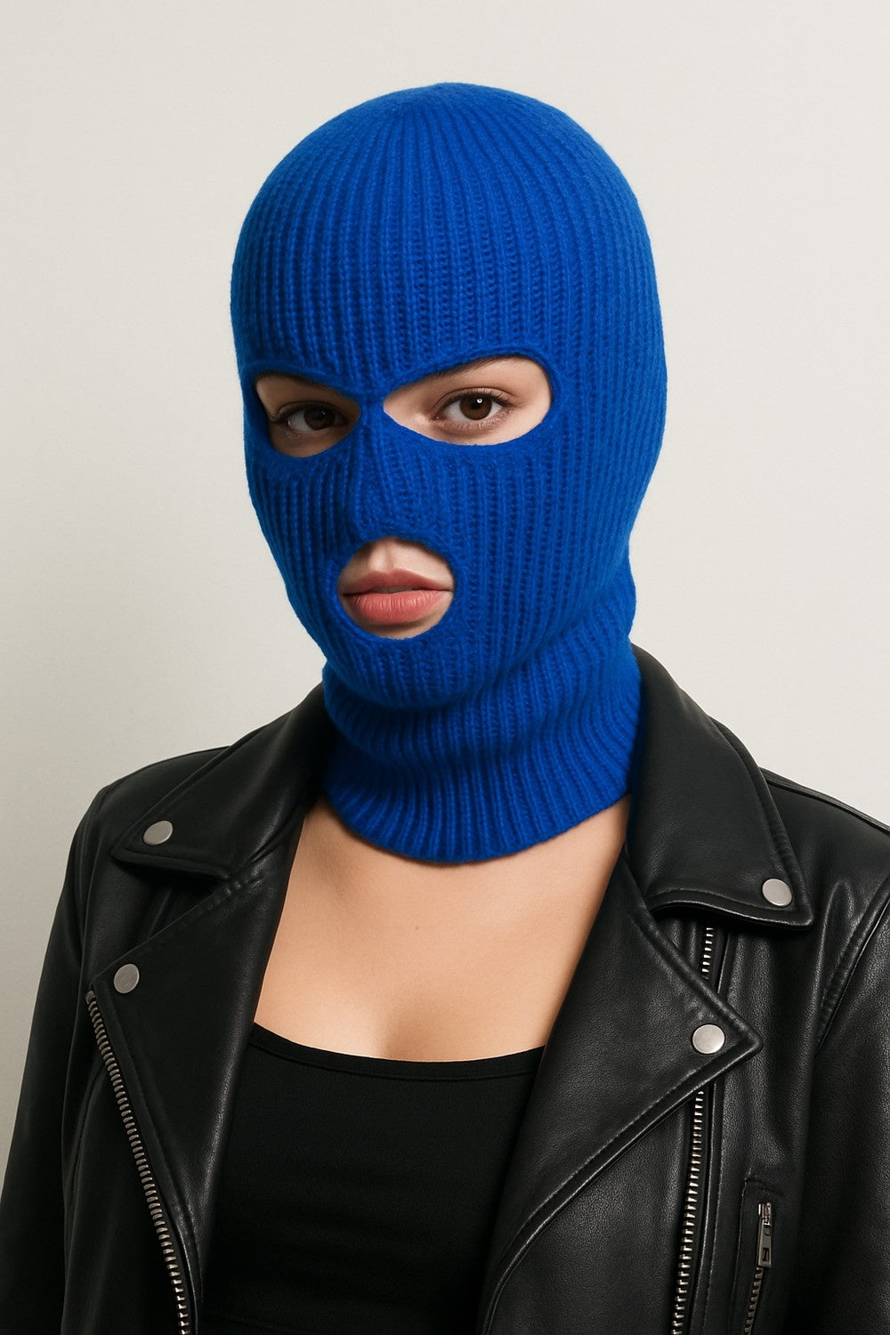 Blå Rånarluva – Stickad Balaclava med Attityd
