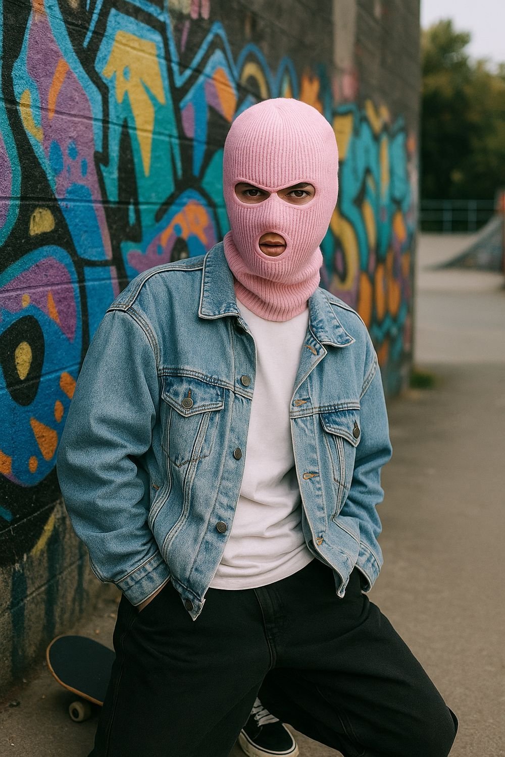 Blå Rånarluva – Stickad Balaclava med Attityd