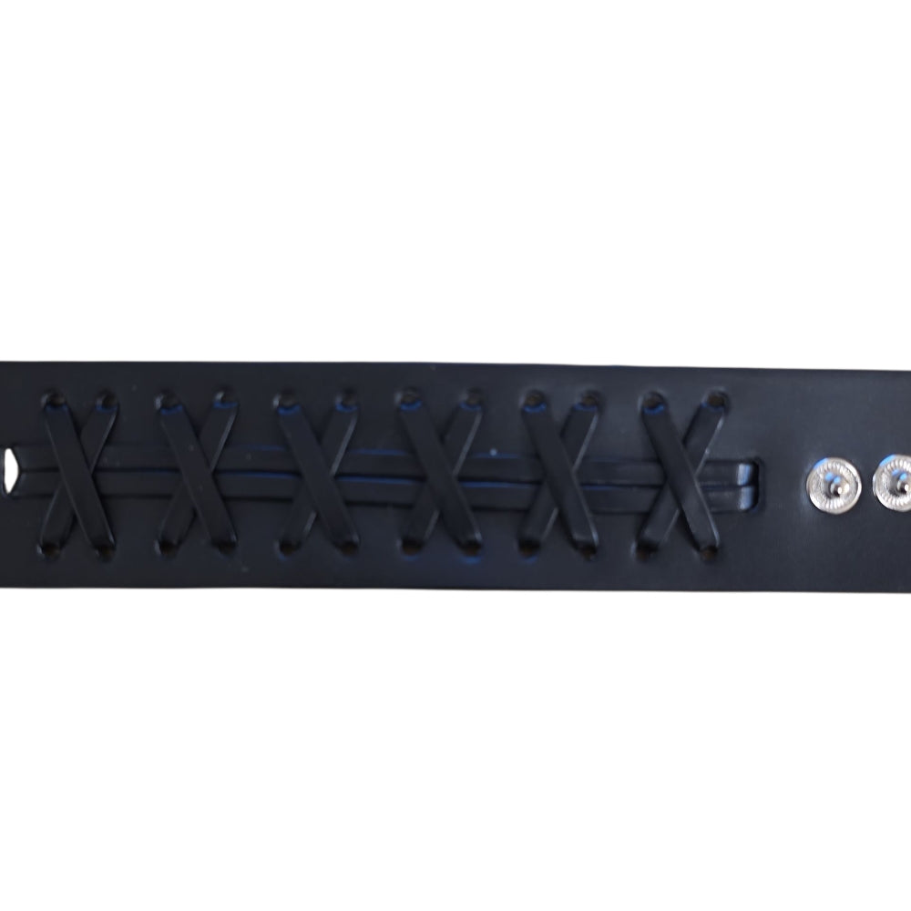 Brett brunt läderarmband med korssnörning – Justerbart