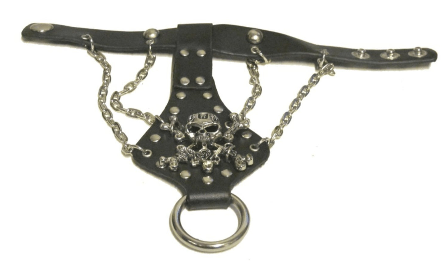 Läderarmband med dödskalle och ronda nitar