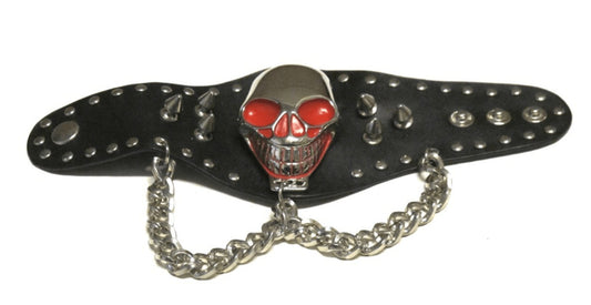 Läderarmband med dödskalle, spike nitar och kedjor