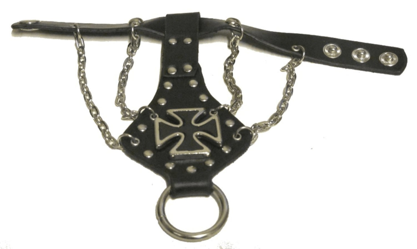 Läderarmband med malteserkors och runda nitar