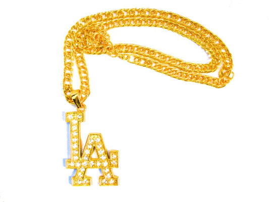 Los Angeles halsband guldfärgad med vita kristaller