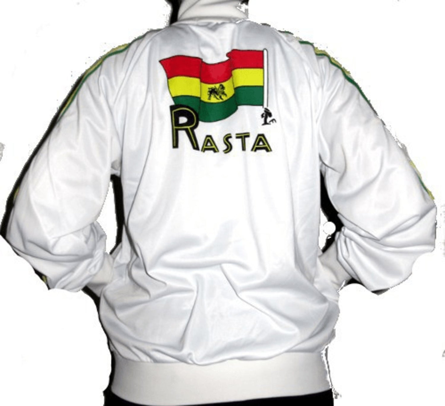 Rasta tröja Dragkedja - Vit med Rasta tryck