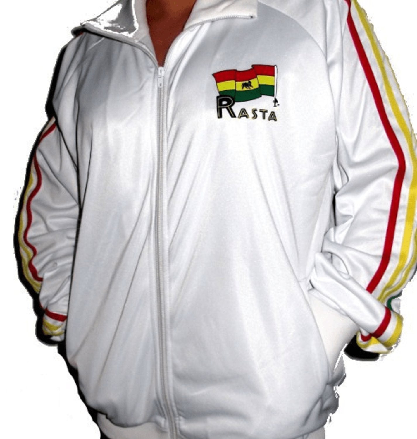 Rasta shirt Zipper - White with Rasta print