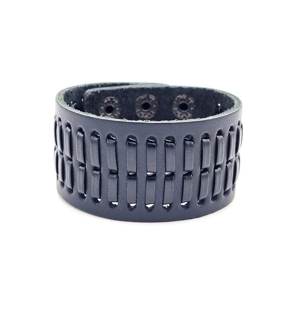 Svart Flätat läderarmband