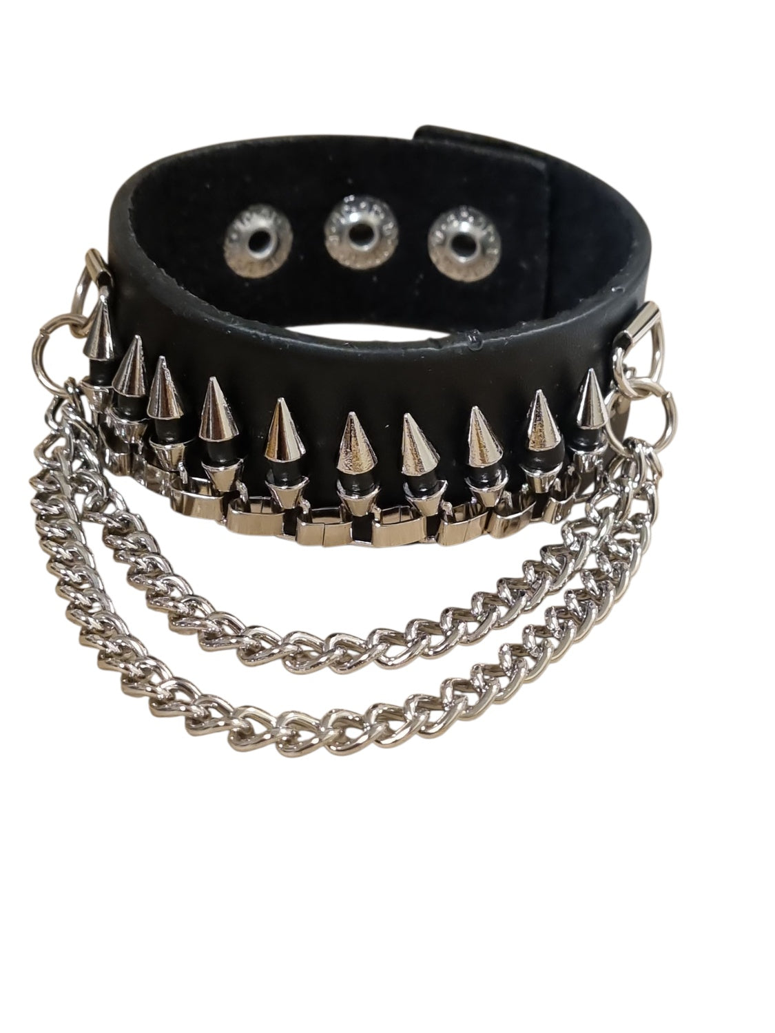 Svart Läderarmband med Spetsnitar & Kedjor
