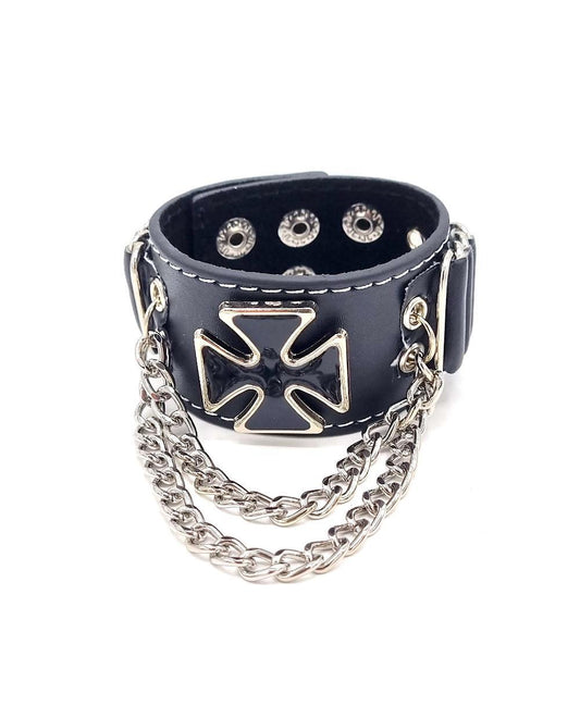 Svart armband med malteserkors och kedjor