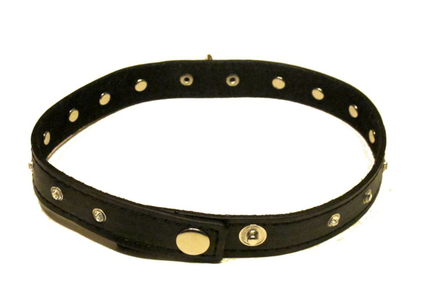 Svart läderhalsband med kristaller och ring