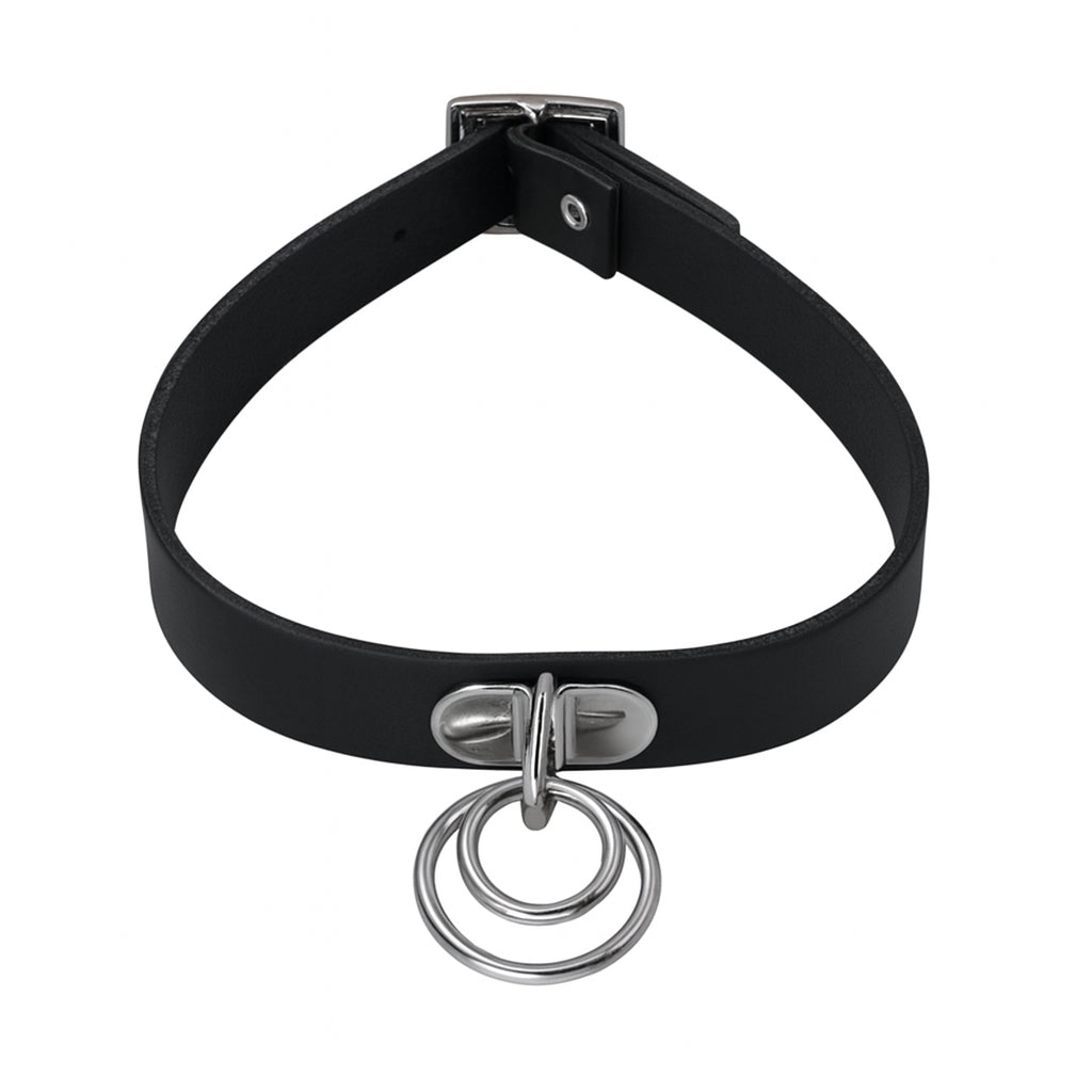 Svart choker med dubbla metallringar –  produktbild – Hiprock
