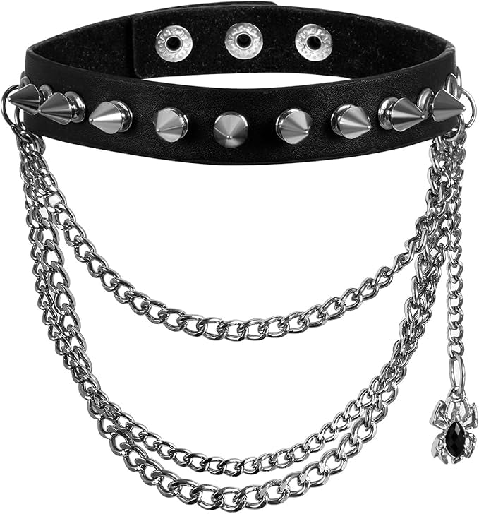 Svart nitchoker med kedjor och spindelberlock